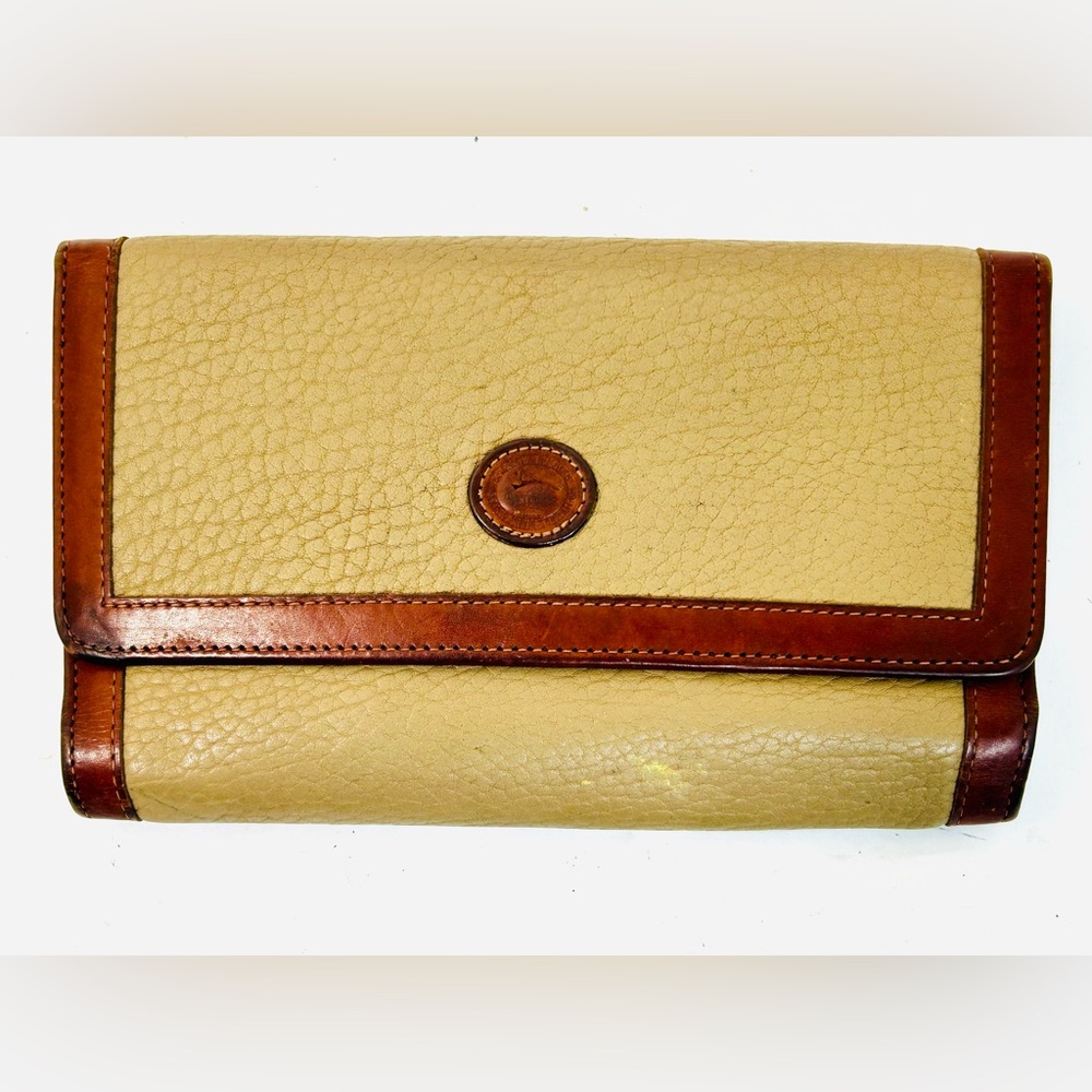 Vintage Dooney & Bourke All Weather Leather Checkbook Wallet, Taupe/British Tan